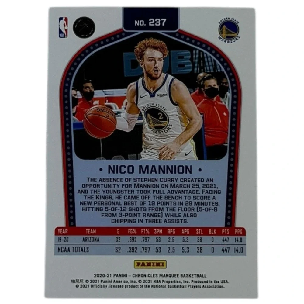 2020-21 Panini Chronicles Marquee Nico Mannion #237 RC Golden‎ State Warriors